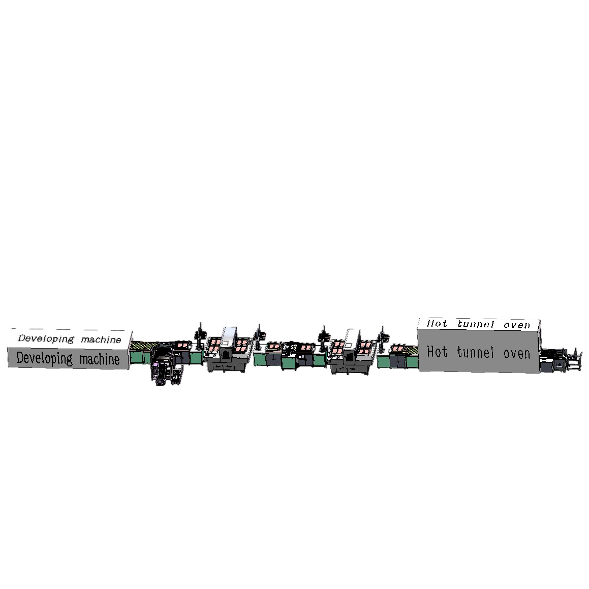 PCB legend inkjet printer (Two machine auto loading and unloading online - Connecting developing machine,connecting hot tunnel oven)